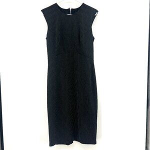 Express Black White Pinstriped Midi Dress Rear Full Zip Women's Medium